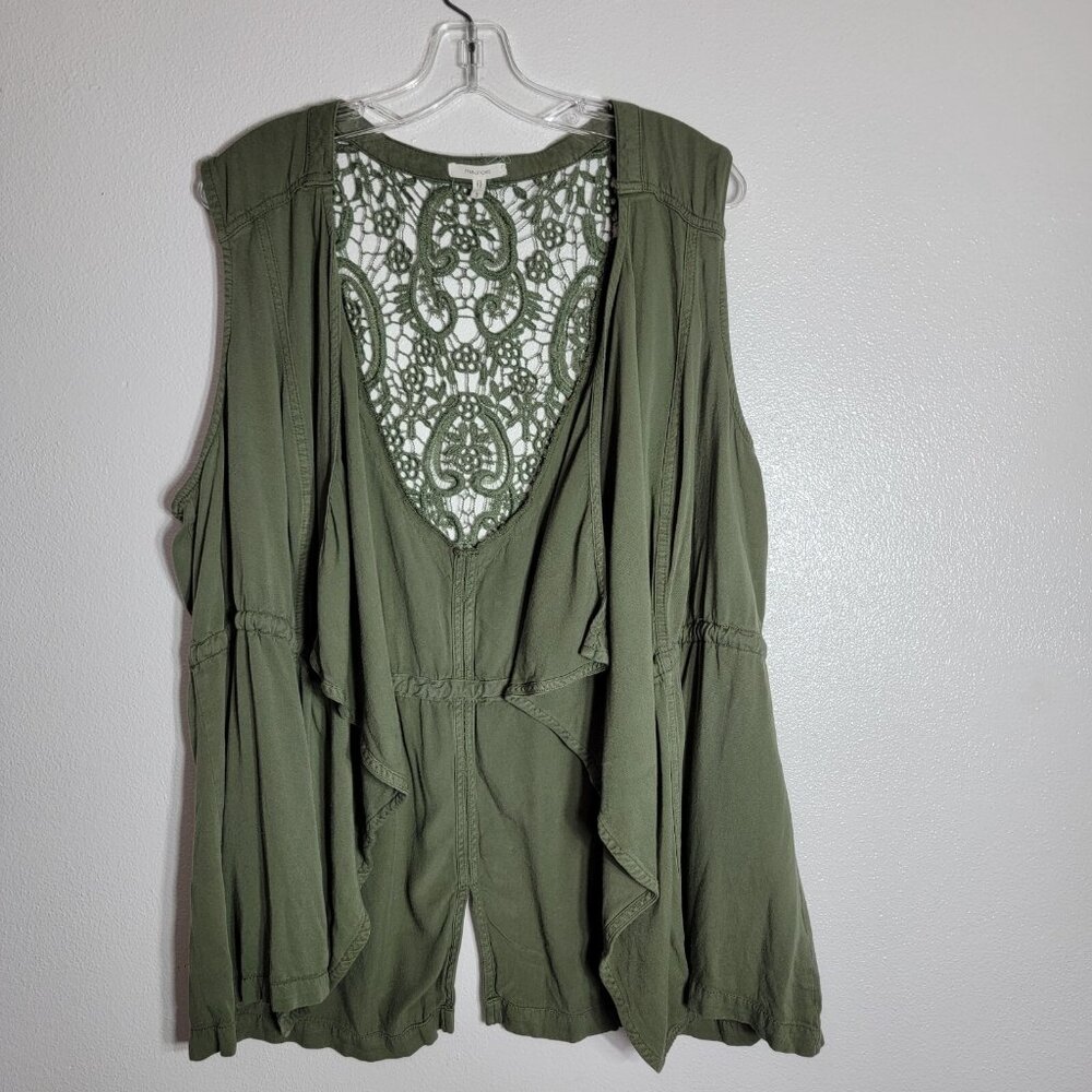 Maurices Green Open‎ Front Top Plus SIze 3X Crochet Sleeveless Lightweight